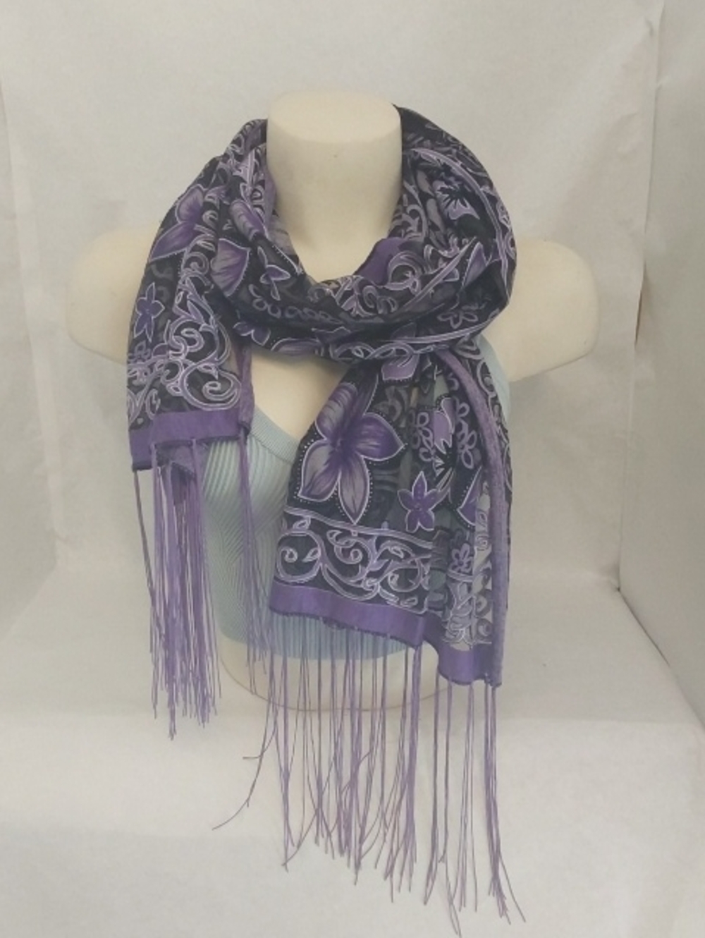 Purple Floral Fringe Scarf for Women